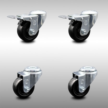 Service Caster 3.5 Inch SS Hard Rubber Swivel Bolt Hole Caster Set with 2 Total Lock Brakes SCC SCC-SSBHTTL20S3514-HRS-2-S-2
